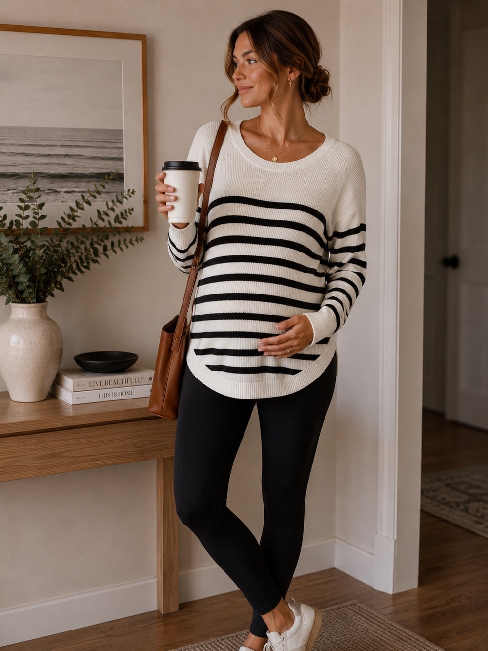 Target maternity Women's Crewneck Sweater - White & Black Stripes